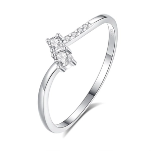 Minimalist S925 sterling silver ring with double stones and micro-pave zirconia