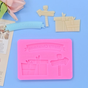 Christmas Silicone Mold Merry Christmas Banner Gift Box Welcome Sign DIY Fondant Cake Decorating Chocolate Baking Tool