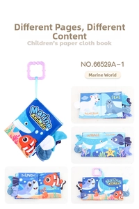 Detail of soft ocean animal cloth book for babies with crinkle paper and purple hanging hook