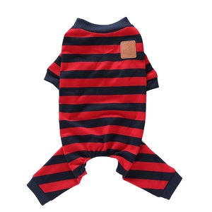 British style red and black striped dog pajamas in soft knit fabric for small pets