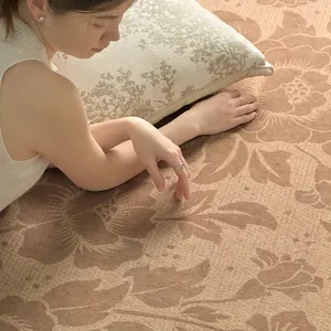 Vintage floral round carpet in warm brown with antibacterial waterproof fabric