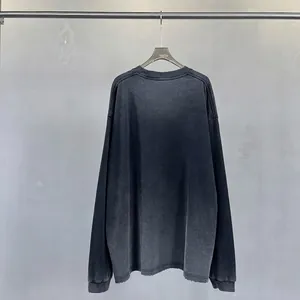 Vintage heavy cotton washed oversized long sleeve T-shirt in faded charcoal grey finish