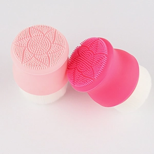 Manual dual-sided facial cleansing brush with soft bristles and silicone massage pad