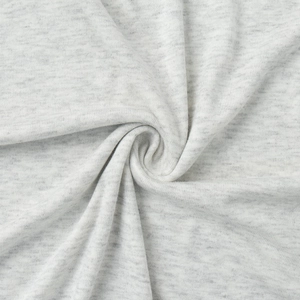 Close-up of soft light grey marl knit fabric with subtle heathered texture detail