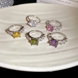 Minimalist adjustable open rings set with star and colorful zircon stones in shell tray