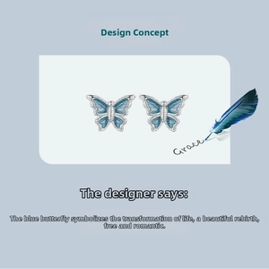 Detailed close-up of S925 sterling silver mini blue gradient butterfly stud earrings