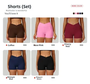 Detailansicht der High-Waist-Yoga-Shorts mit V-Bund und praktischen Seitentaschen