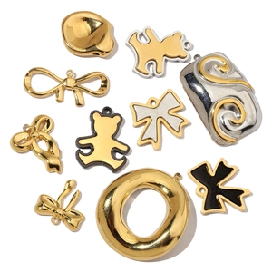 French style titanium steel bow and bear charms for DIY jewelry making in gold and silver