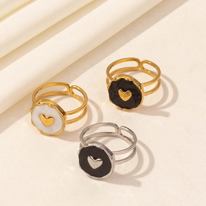 Heart Enamel Ring 304 Stainless Steel Adjustable Opening French Minimalist Vintage Chic Jewelry For Women