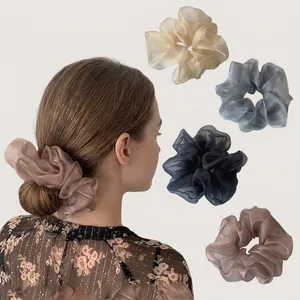 Solid Color Organza Hair Scrunchies Pleated Translucent Oversized Hair Ties Ponytail Holder French Style Accessories