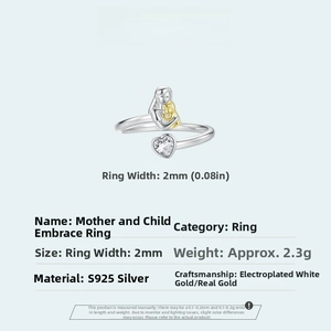 Detailed macro view of S925 sterling silver mother and child hug ring with 2mm width specs
