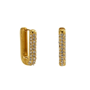 18K gold plated stainless steel U-shaped huggie earrings with triple row pave zircon crystals