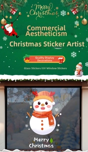 Detailed Christmas snowman window sticker with UV printing on glass for festive decor