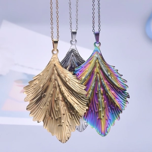 Leaf pendant necklaces in gold, silver and rainbow stainless steel finishes
