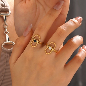 Bagues œil maléfique en acier inoxydable plaqué or 18 carats pour femme style vintage français