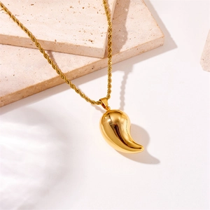 Elegant gold titanium punk necklace featuring a polished water drop pendant on a rope chain