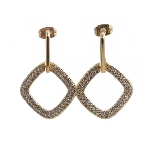 Gold geometric earrings featuring square cubic zirconia dangles with micro-pave setting