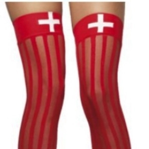 Halloween red over-the-knee socks with white cross and stripes for cosplay