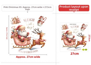 Détail d'autocollants de Noël roses 27x27,5cm avec le Père Noël et des rennes