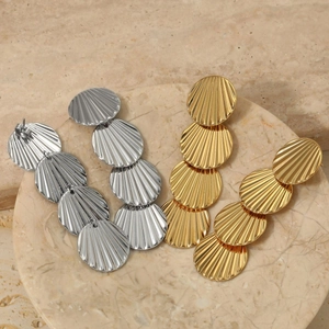 Elegant stainless steel tassel layered shell earrings in gold and silver finish