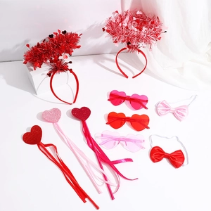 Valentine heart party set with headbands, glasses and wands for festive celebrations
