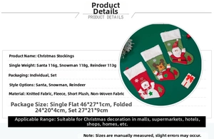Détails des chaussettes de Noël 46x27cm avec motifs Père Noël, Bonhomme de neige et Renne