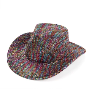 Macro detail of the iridescent glitter fabric texture on a western cowboy party hat