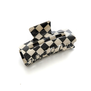 Checkerboard pattern hair claw clip in classic black and white finish for women