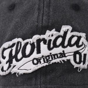 Washed cotton Florida embroidery baseball cap with vintage distressed details