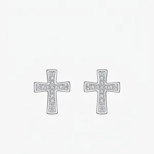 Cross Stud Earrings 925 Sterling Silver Moissanite D Color VVS1 Simple Fashion Religious Jewelry For Women