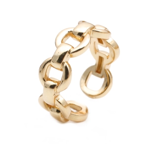 Anillo abierto ajustable de cadena dorada con textura trenzada y detalles de circón
