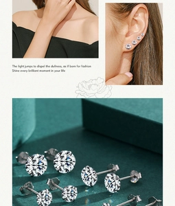Dettaglio degli orecchini a lobo in argento S925 con set di zirconi brillanti