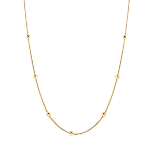 18K gold plated titanium snake chain necklace with seven polished solid gold beads