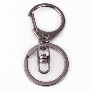 Gunmetal alloy lobster clasp with circular key ring and swivel joint hardware detail