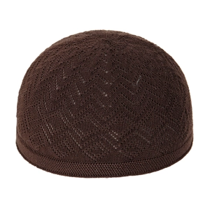 Men's dark brown knit skull cap with breathable textured weave pattern and minimalist design