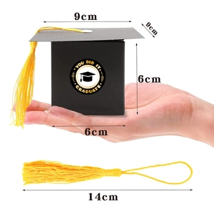 Doctoral cap graduation candy box with yellow tassel and 6x6x9cm size dimensions