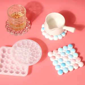 Detail of round and square bubble silicone molds for DIY resin coasters and heat pads