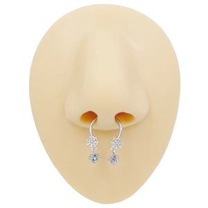 Spider web horseshoe nose ring featuring colorful sparkling rhinestones on silicone model
