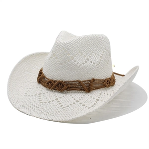 Western Cowboy Straw Hat Paper Breathable Hollow Wide Rolled Brim Beach Sun Hat Ethnic Style Retro For Summer Holiday