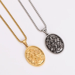 Gold and silver religious book pendant necklaces with box chain in stainless steel