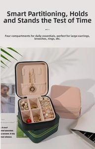 Portable mini jewelry box detail with ring slots and necklace hooks in various colors