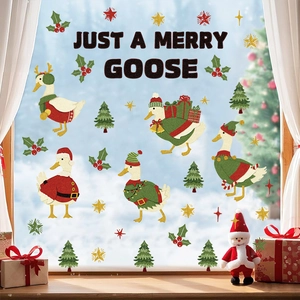 Christmas duck PVC wall stickers with festive cartoon geese and winter tree decorations