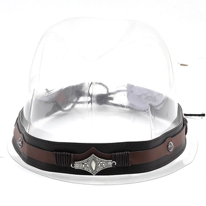 Retro cowboy hat band with vintage silver buckle and rivets on dual-tone brown leather