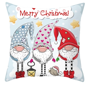 Detail view of Christmas gnome pillowcase featuring a cute cartoon dwarf and holiday text