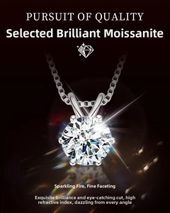 Macro shot of a brilliant six-prong moissanite pendant on a S925 sterling silver chain