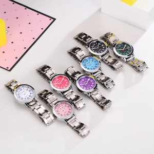 Assorted children quartz watches with silver metal straps in seven vibrant dial colors