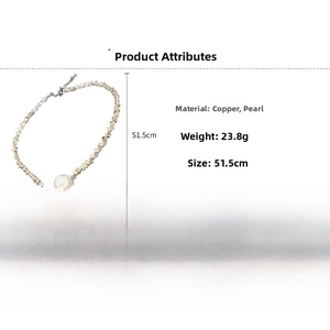 Detailed product specs of the 51.5cm copper and pearl choker necklace weighing 23.8g