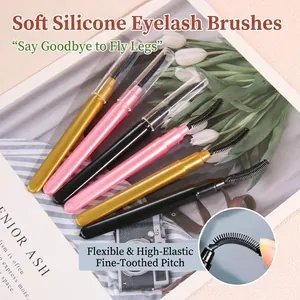 Portable Silicone Eyelash Brush With Curved Head And Clear Dustproof Cap Travel Makeup Tool For Eyelash Separation