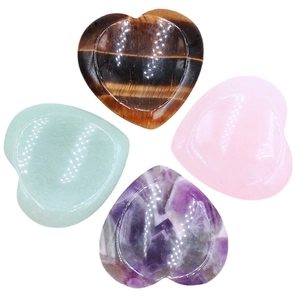 Natural 40mm heart crystal stones including tiger eye, rose quartz, amethyst and aventurine
