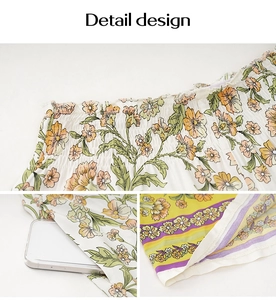 Détails du pantalon large à fleurs avec taille élastique et poches latérales pratiques